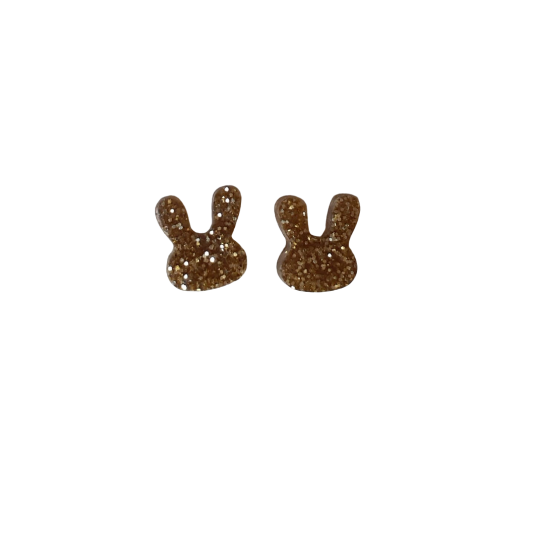 Gold Glitter Rabbit Studs