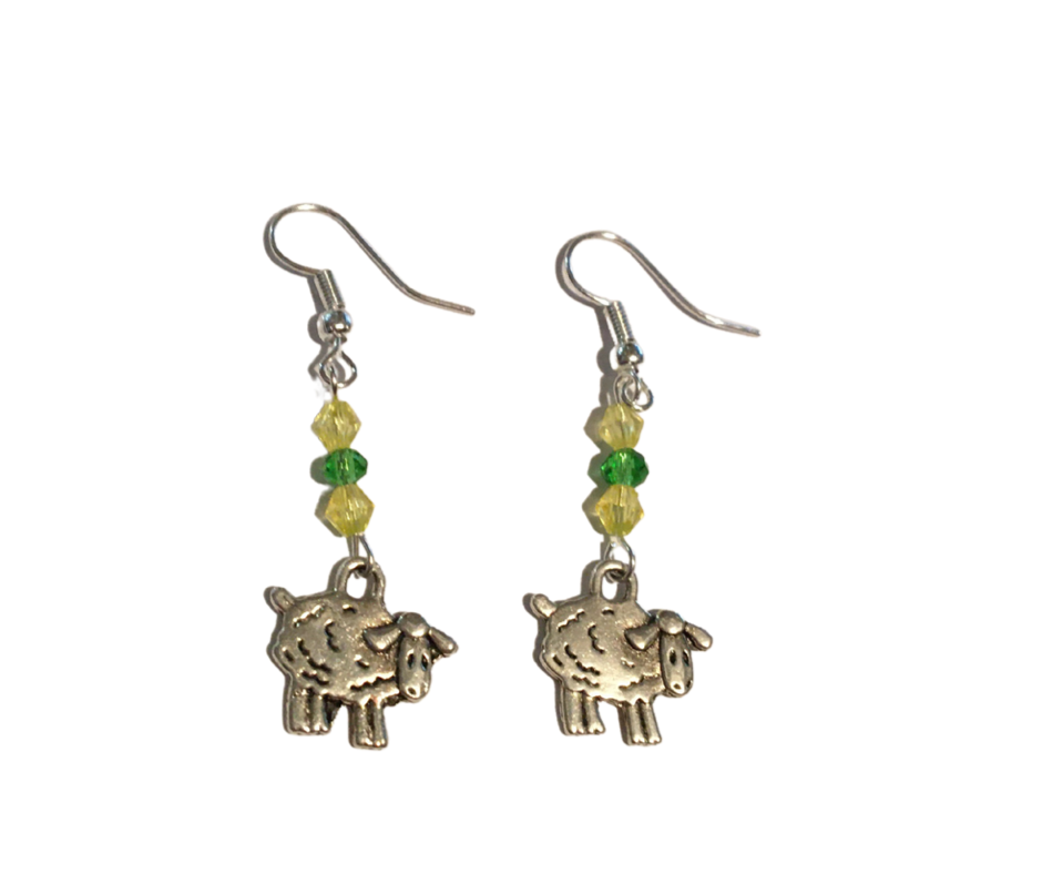 Green and yellow sheep earrings