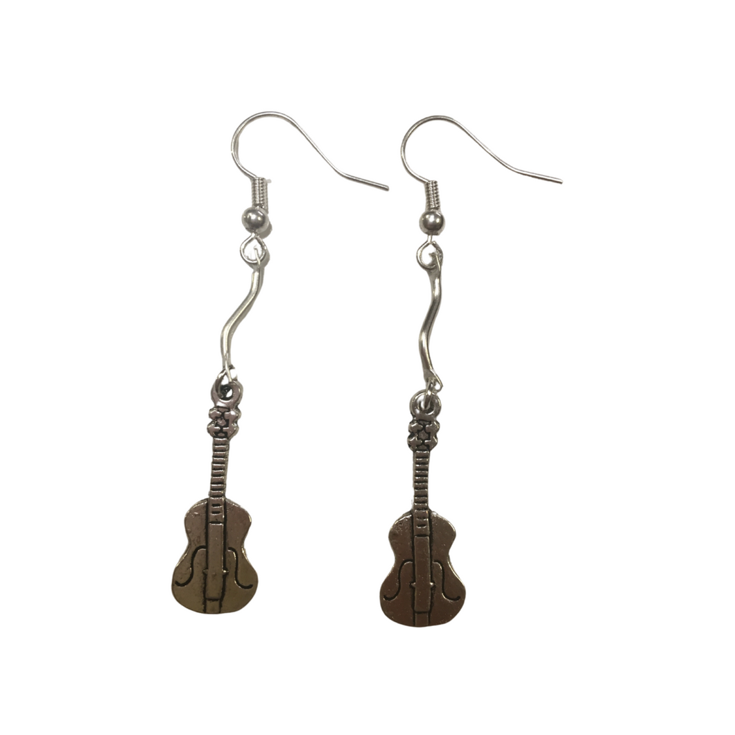 Silver guitar earrings