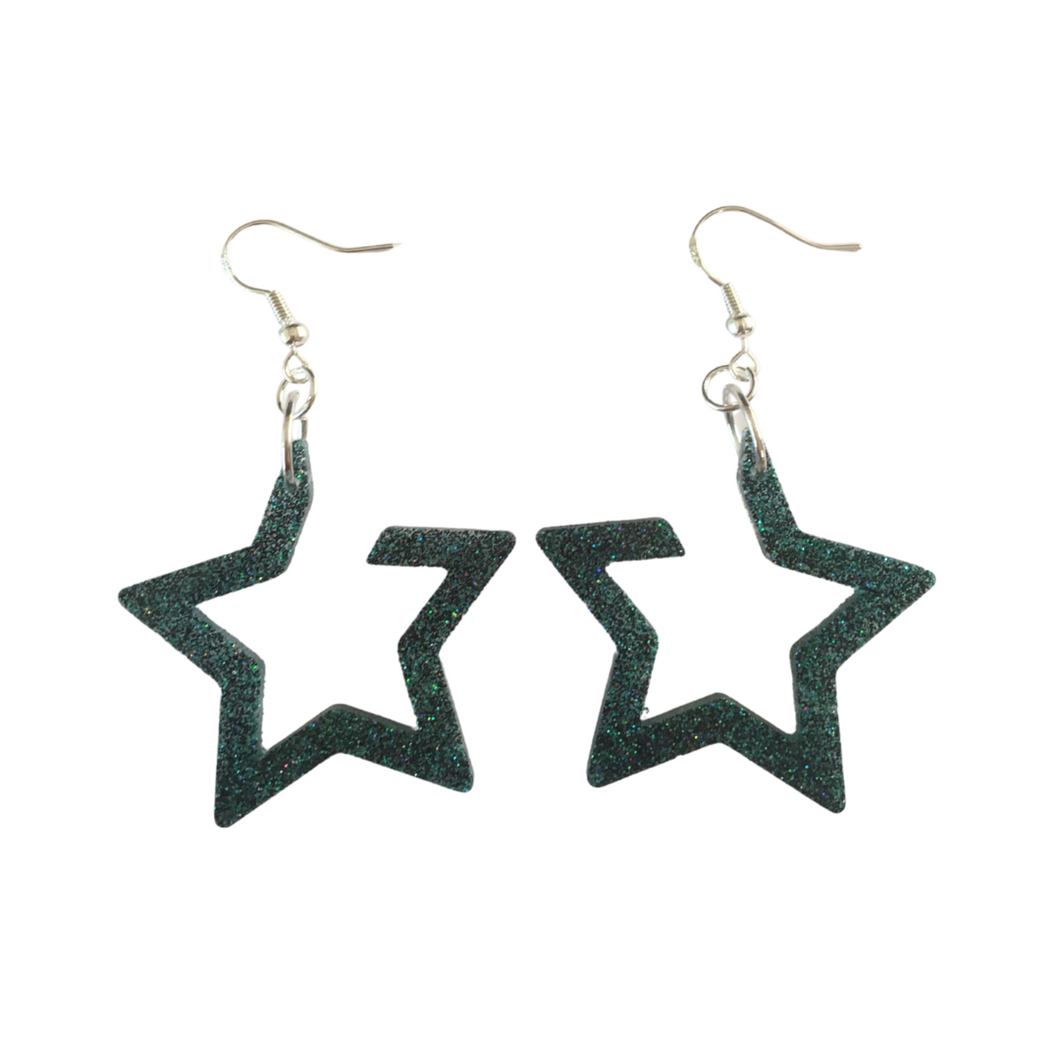 Green and black glitter stars