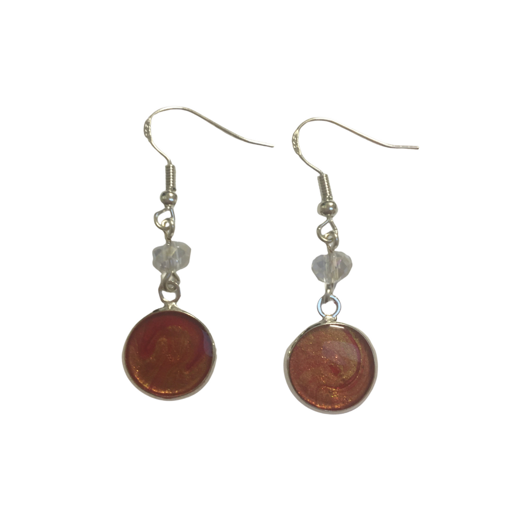 Gold an pink earrings in silver settings