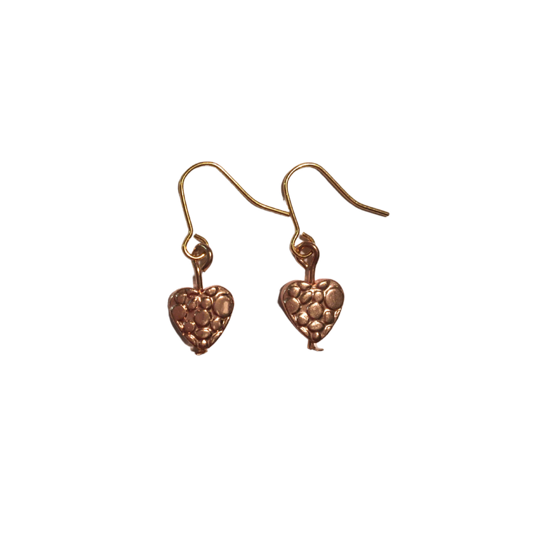 Rose gold heart earrings on kids hook
