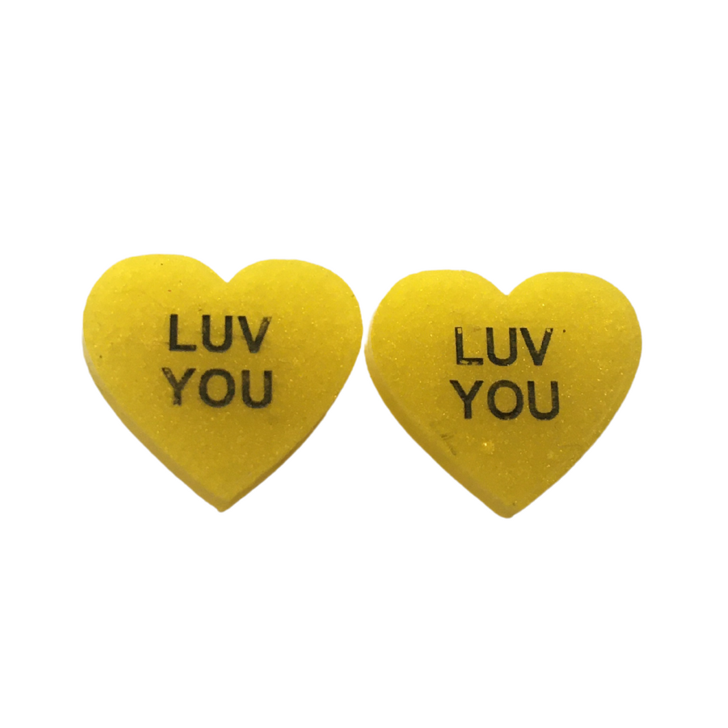 Luv you yellow heart studs